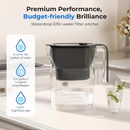 7-Cup Water Filter Pitcher, NSF Certified, 200-Gallon Long-Life, Reduces Chlorine & PFOA/PFOS, Replaces 6,400 Plastic Bottles Yearly, Black