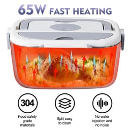 3 in 1 Electric Heating Lunch Box 65W Fast Food Heater 110V Home & 12V Car Dual Use 304 Stainless Steel 2 Compartments Food Warmer Container with Insulated Bag Spoon Fork For Office Travel Truck