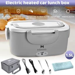 3 in 1 Electric Heating Lunch Box 65W Fast Food Heater 110V Home & 12V Car Dual Use 304 Stainless Steel 2 Compartments Food Warmer Container with Insulated Bag Spoon Fork For Office Travel Truck