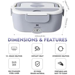 3 in 1 Electric Heating Lunch Box 65W Fast Food Heater 110V Home & 12V Car Dual Use 304 Stainless Steel 2 Compartments Food Warmer Container with Insulated Bag Spoon Fork For Office Travel Truck