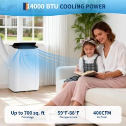 14000 BTU Portable Air Conditioner, 3 In 1 AC Unit with Fan, Dehumidifier & 48dB Quiet,Remote Control, Cools up to 750 Sq.Ft,24H Timer,Window Kits Included for Room Indoor Office & Dorms
