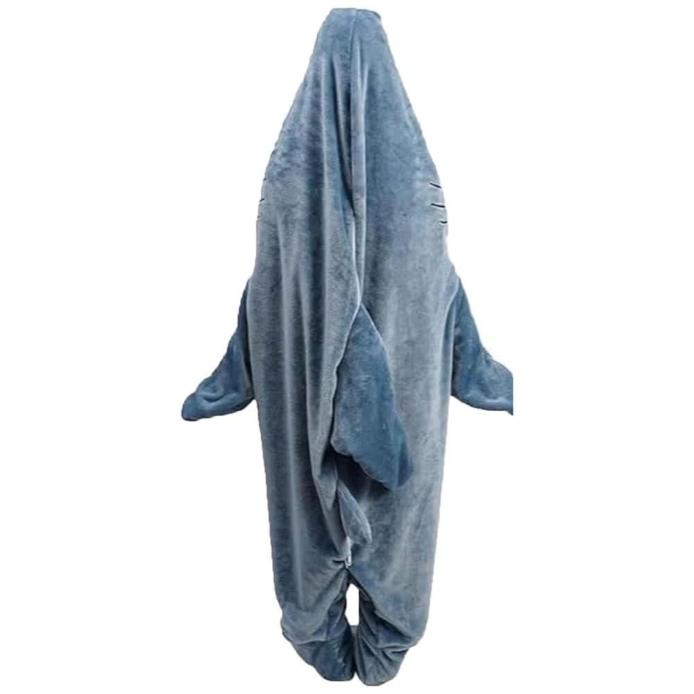 Adult Wearable Shark Blanket Sleeping Bag Soft Flannel Cartoon Animal Onesie Pajamas Warm Hooded Shark Sleep Sack Homewear Cosplay Costume Gift