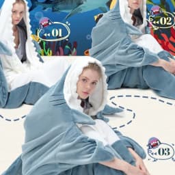 Adult Wearable Shark Blanket Sleeping Bag Soft Flannel Cartoon Animal Onesie Pajamas Warm Hooded Shark Sleep Sack Homewear Cosplay Costume Gift