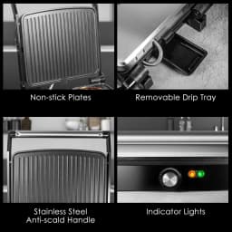 1200W Panini Press Grill with Adjustable Temperature, 4-Slice Indoor Grill, 180° Open Sandwich Maker with Drip Tray
