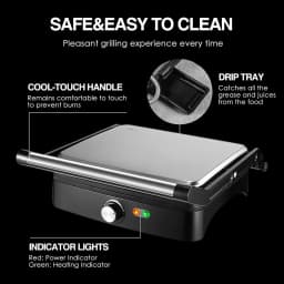 1200W Panini Press Grill with Adjustable Temperature, 4-Slice Indoor Grill, 180° Open Sandwich Maker with Drip Tray