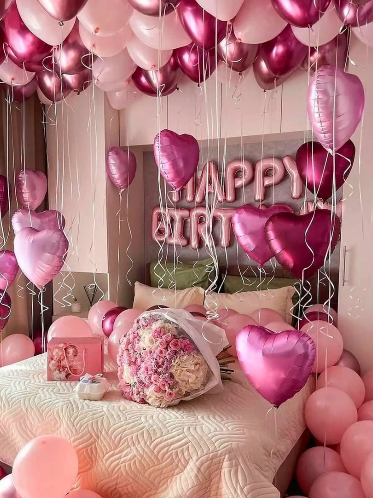 49pcs Pink Birthday Balloon Set, Includes 16 Inch Pink Birthday Decor, Heart Shaped Balloons & Metallic Pink Balloons, Suitable For Birthday Party, Baby Shower, Wedding, Bridal Shower, Photo Booth Backdrop, Anniversary, Home Decoration