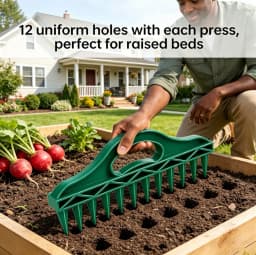 12-Hole Seed Planter Tool for Raised Beds & Pots - Fixed-Spacing Garden Dibber, Hand-Depth Control (Solid 190g)