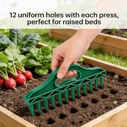 12-Hole Seed Planter Tool for Raised Beds & Pots - Fixed-Spacing Garden Dibber, Hand-Depth Control (Solid 190g)