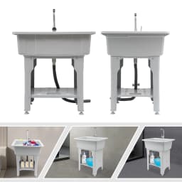 BYMAOCAR Multifunctional Freestanding PP Utility Laundry Sink with Hot & Cold Water Faucet, Indoor Outdoor Heavy Duty Wash Tub Station