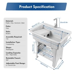 BYMAOCAR Multifunctional Freestanding PP Utility Laundry Sink with Hot & Cold Water Faucet, Indoor Outdoor Heavy Duty Wash Tub Station