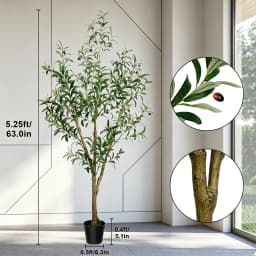 5/6/7/8 Olive Trees Artificial Indoor Faux Olive Tree with Black Pot Silk Fake Plant with Natural Wood Trunk and Lifelike Fruits for Home Office Decor