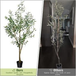 5/6/7/8 Olive Trees Artificial Indoor Faux Olive Tree with Black Pot Silk Fake Plant with Natural Wood Trunk and Lifelike Fruits for Home Office Decor
