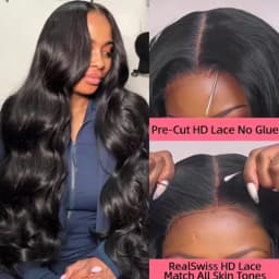 Pre-Plucked Natural Black Body Wave 13x4 HD Transparent Lace Front Wig Human Hair Wigs 180% Density Lace Frontal Wig