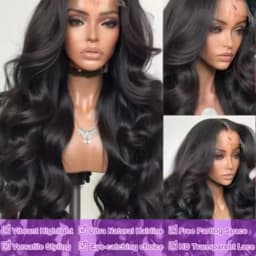 Pre-Plucked Natural Black Body Wave 13x4 HD Transparent Lace Front Wig Human Hair Wigs 180% Density Lace Frontal Wig