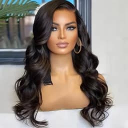 Pre-Plucked Natural Black Body Wave 13x4 HD Transparent Lace Front Wig Human Hair Wigs 180% Density Lace Frontal Wig