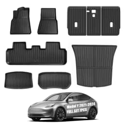 For 2021-2024 Model Y 7PCS Full Set TPE Floor Mats Full Coverage Custom Fit All Weather Waterproof Anti-Slip Odorless Easy Clean Cargo Mat Rear Seat Back Protector
