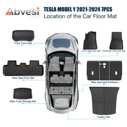 For 2021-2024 Model Y 7PCS Full Set TPE Floor Mats Full Coverage Custom Fit All Weather Waterproof Anti-Slip Odorless Easy Clean Cargo Mat Rear Seat Back Protector