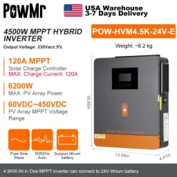PowMr USA 4.5KVA 4200W/4.2KW 24V Hybrid Solar Inverters 220Vac Output Max 6200W 500Vdc PV Input With MPPT 120A Charge Regulator Support Wifi for Lifepo4 Power Bank Home RV Cabin Solar Energy Storage System