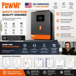PowMr USA 4.5KVA 4200W/4.2KW 24V Hybrid Solar Inverters 220Vac Output Max 6200W 500Vdc PV Input With MPPT 120A Charge Regulator Support Wifi for Lifepo4 Power Bank Home RV Cabin Solar Energy Storage System