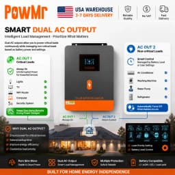 PowMr USA 4.5KVA 4200W/4.2KW 24V Hybrid Solar Inverters 220Vac Output Max 6200W 500Vdc PV Input With MPPT 120A Charge Regulator Support Wifi for Lifepo4 Power Bank Home RV Cabin Solar Energy Storage System