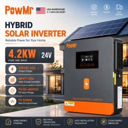PowMr USA 4.5KVA 4200W/4.2KW 24V Hybrid Solar Inverters 220Vac Output Max 6200W 500Vdc PV Input With MPPT 120A Charge Regulator Support Wifi for Lifepo4 Power Bank Home RV Cabin Solar Energy Storage System