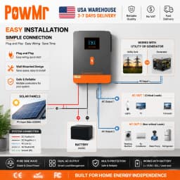 PowMr USA 4.5KVA 4200W/4.2KW 24V Hybrid Solar Inverters 220Vac Output Max 6200W 500Vdc PV Input With MPPT 120A Charge Regulator Support Wifi for Lifepo4 Power Bank Home RV Cabin Solar Energy Storage System