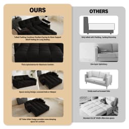 65" 3-in-1 Folding Convertible Sofa Bed with 360° Swivel Side Table, Pull Out Couch USB Charging, Modern Corduroy Chenille, Black