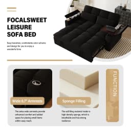 65" 3-in-1 Folding Convertible Sofa Bed with 360° Swivel Side Table, Pull Out Couch USB Charging, Modern Corduroy Chenille, Black