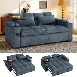 65" 3-in-1 Folding Convertible Sofa Bed with 360° Swivel Side Table, Pull Out Couch USB Charging, Modern Corduroy Chenille, Black