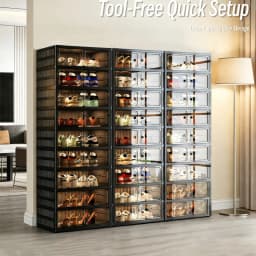 3/6-Layer Foldable Shoe Cabinet with Magnetic Doors, Stackable Clear-Front Shoe Boxes, Rolling Foldable Shoe Rack, Suitable for Hallway, Wardrobe, Bedroom, Black
