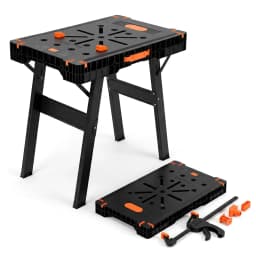 Folding Workbench & Sawhorse, 2-in-1 Portable Work Table with 300lbs Capacity, Heavy-Duty Support Stand, Large 35" Work Surface for Garage Workshop Jobsite