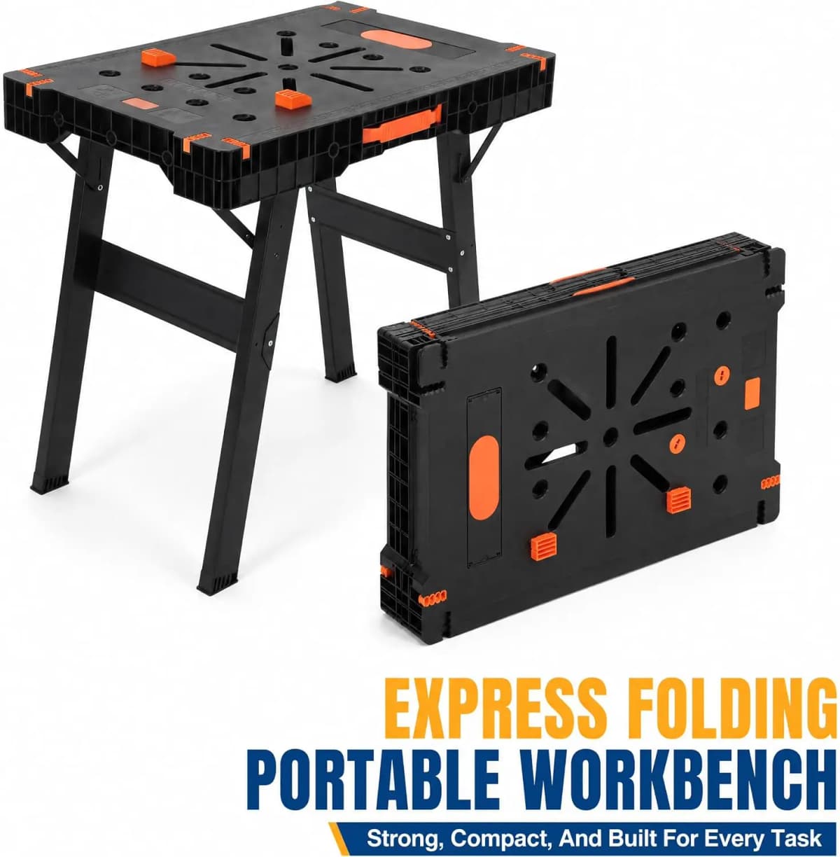 Folding Workbench & Sawhorse, 2-in-1 Portable Work Table with 300lbs Capacity, Heavy-Duty Support Stand, Large 35" Work Surface for Garage Workshop Jobsite