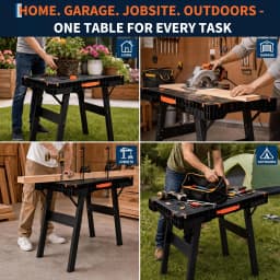 Folding Workbench & Sawhorse, 2-in-1 Portable Work Table with 300lbs Capacity, Heavy-Duty Support Stand, Large 35" Work Surface for Garage Workshop Jobsite