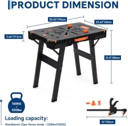 Folding Workbench & Sawhorse, 2-in-1 Portable Work Table with 300lbs Capacity, Heavy-Duty Support Stand, Large 35" Work Surface for Garage Workshop Jobsite