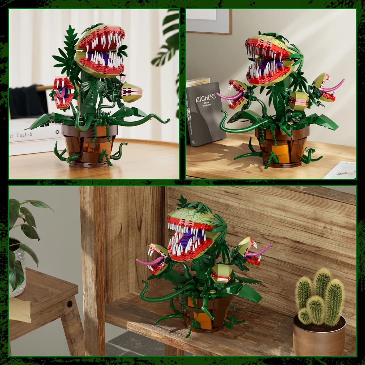 Horrors Audrey II Piranha Plant Building Blocks Kit Horror Flower Desktop Ornament Bricks Toys Holiday Gifts for Adult Film Collectors