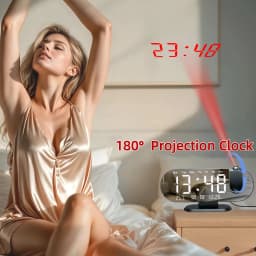 Projection Alarm Clock Bedroom 180° Rotating LED Large Display Ceiling Projector Dual Alarm Dimmer USB Charging Digital Clock Home Decor Holiday Gift