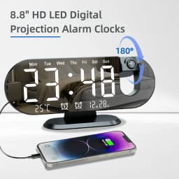 Projection Alarm Clock Bedroom 180° Rotating LED Large Display Ceiling Projector Dual Alarm Dimmer USB Charging Digital Clock Home Decor Holiday Gift