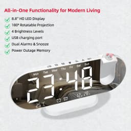Projection Alarm Clock Bedroom 180° Rotating LED Large Display Ceiling Projector Dual Alarm Dimmer USB Charging Digital Clock Home Decor Holiday Gift