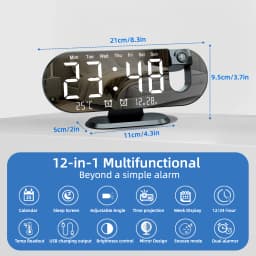 Projection Alarm Clock Bedroom 180° Rotating LED Large Display Ceiling Projector Dual Alarm Dimmer USB Charging Digital Clock Home Decor Holiday Gift