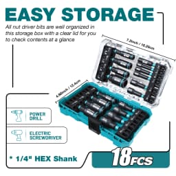 Magnetic Nut Driver Set, 18PCs Impact Driver Bit Set, Deep Nut Drivers Set, Metric Nut Driver for Impact Drill, 5-14 MM Nut Drivers and 6-17 MM Nut Deep Drivers, Bit Holder, for Car Repairs