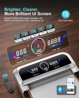 Treadmill with 15% 12-Level Auto Incline & UI Screen, 3.5HP Foldable Under Desk Treadmill, 450LBS Capacity, Bluetooth Speaker, Remote & APP Control for Home Office - Portable