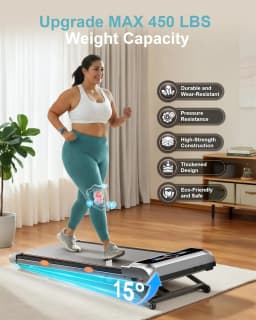 Treadmill with 15% 12-Level Auto Incline & UI Screen, 3.5HP Foldable Under Desk Treadmill, 450LBS Capacity, Bluetooth Speaker, Remote & APP Control for Home Office - Portable