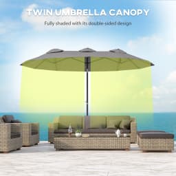 9.7' Double-Sided Patio Umbrella with 3 Air Vents, Tilt and Crank, Outdoor Umbrella, Gray