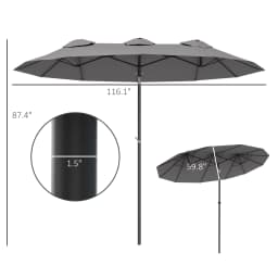 9.7' Double-Sided Patio Umbrella with 3 Air Vents, Tilt and Crank, Outdoor Umbrella, Gray