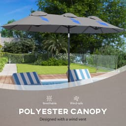 9.7' Double-Sided Patio Umbrella with 3 Air Vents, Tilt and Crank, Outdoor Umbrella, Gray