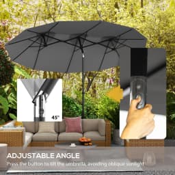 9.7' Double-Sided Patio Umbrella with 3 Air Vents, Tilt and Crank, Outdoor Umbrella, Gray