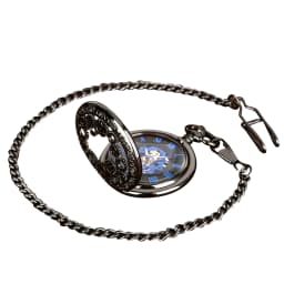 Manual Men's Mechanical Pocket Watch Hollow Design Roman Numerals Vintage Metal Pocket Watch Clock Chain Pendant Blue