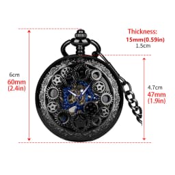 Manual Men's Mechanical Pocket Watch Hollow Design Roman Numerals Vintage Metal Pocket Watch Clock Chain Pendant Blue