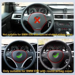 M Sport Full Leather Sport Leather Steering Wheel For BMW E90 E92 E93 M3 328i 335i DCT with Small Paddle Shifter Holes Version & Red Stripe(Non-heated)