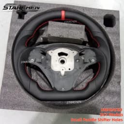 M Sport Full Leather Sport Leather Steering Wheel For BMW E90 E92 E93 M3 328i 335i DCT with Small Paddle Shifter Holes Version & Red Stripe(Non-heated)